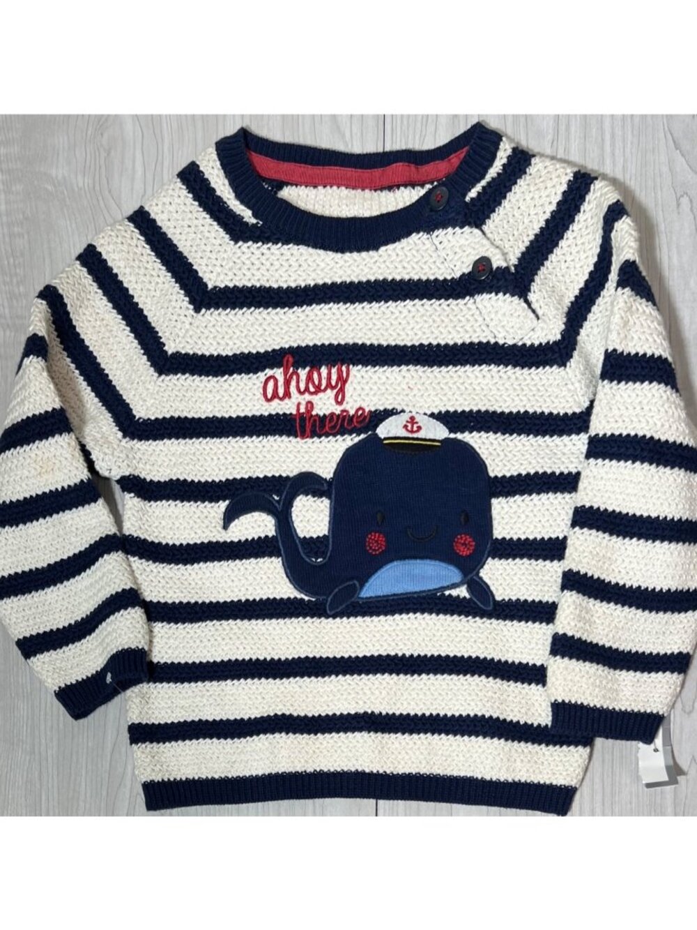 Nautical whale sweater Ahoy There NWT 2T 24m white blue beach coast embroidery